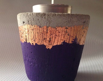 Mardi Gras candle, concrete tea light holder. Industrial candle holder,  plum tea light holder, purple cement candle holder, Mother's Day