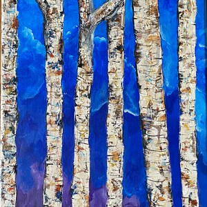 Birch at Twilight. 12 X 24 Inch Acrylic Mixed Media Birch Tree Painting ...