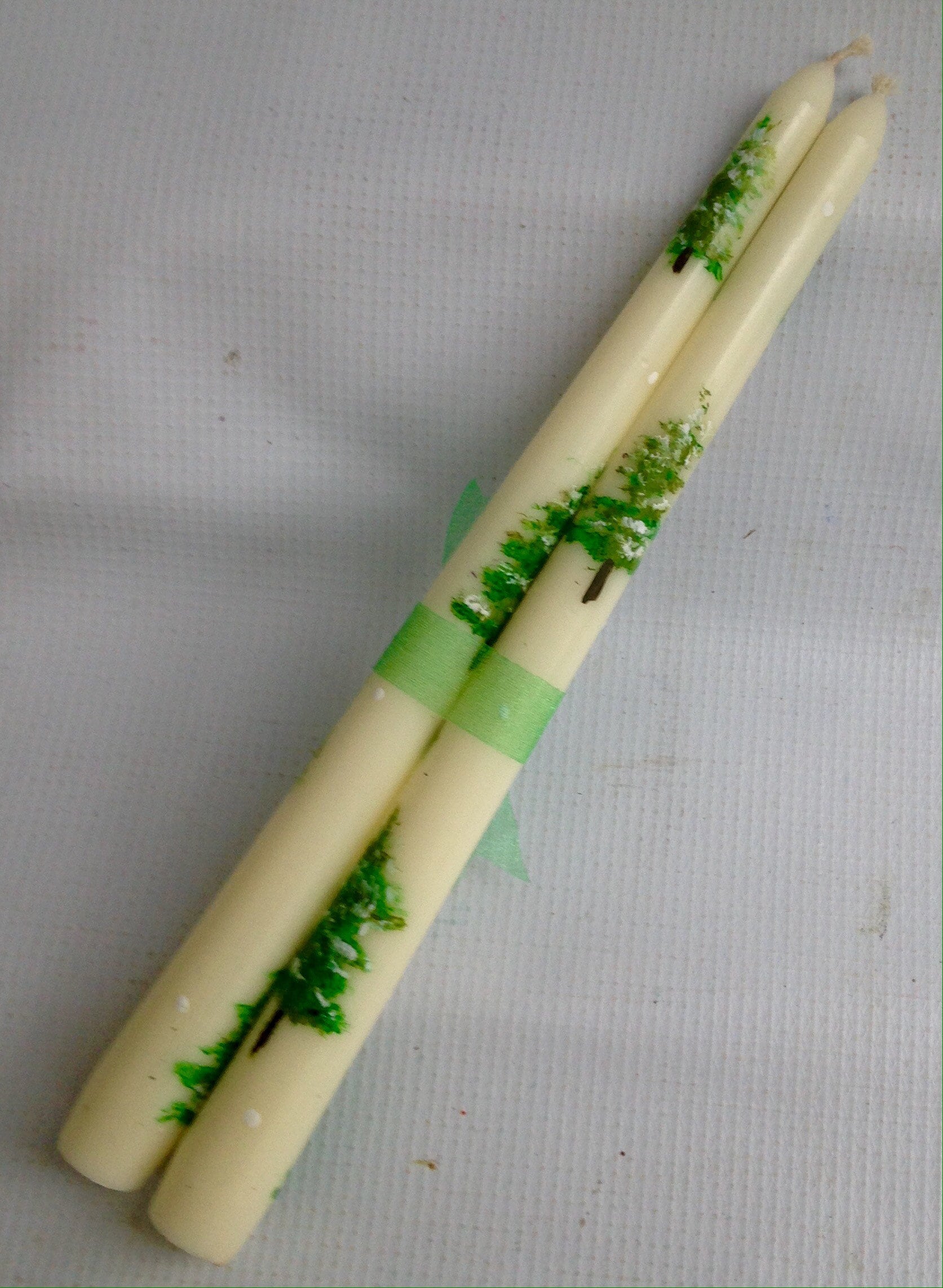 LED Taper Candle with Pine Branch and Pinecone Base 15.5