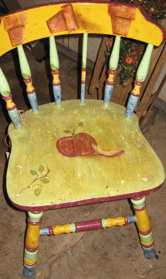 Apple Decor Apple Painted Chair Wood Chair Hand Painted Etsy