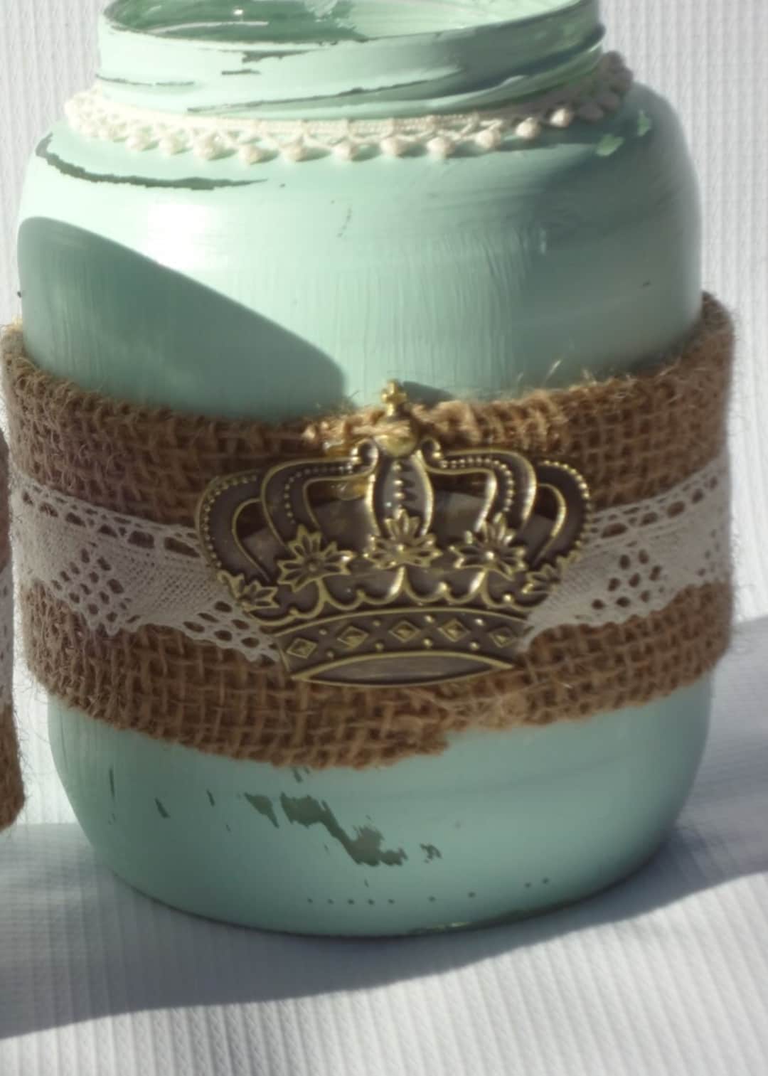 Steampunk Jar, Shabby Jar, Painted Glass Jar, Chalk Paint, Chic