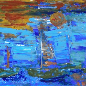 Pintura náutica, pintura acrílica de veleros, pintura acrílica textural, arte de barcos y mar, decoración náutica, vela, paseos en bote, arte marino.