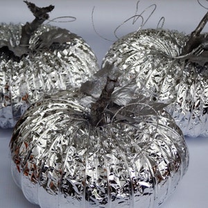Halloween decor, silver pumpkins, Thanksgiving decor, fall centerpiece, autumn decor, pumpkins