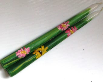 Gerber Daisies, 2 Spring candles, Easter candles, Daisy candles, floral candles, woodland candles, fairy candles, hand painted taper candles