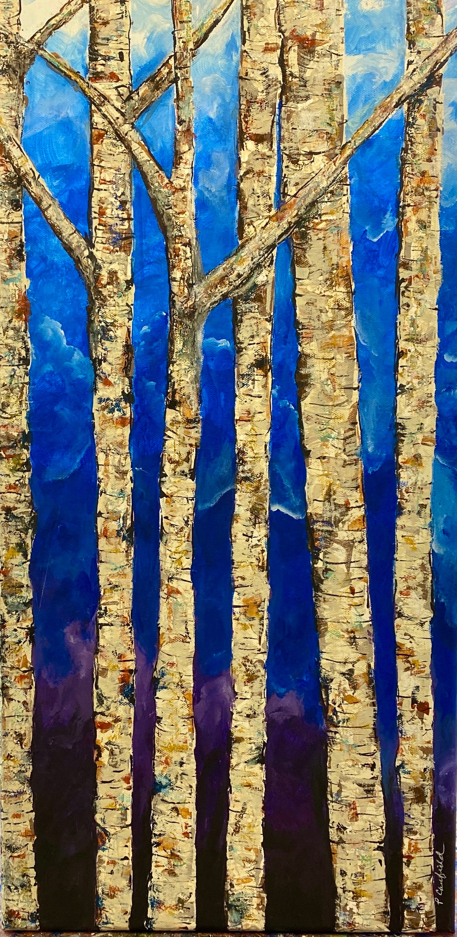 Birch at Twilight. 12 X 24 Inch Acrylic Mixed Media Birch Tree Painting ...