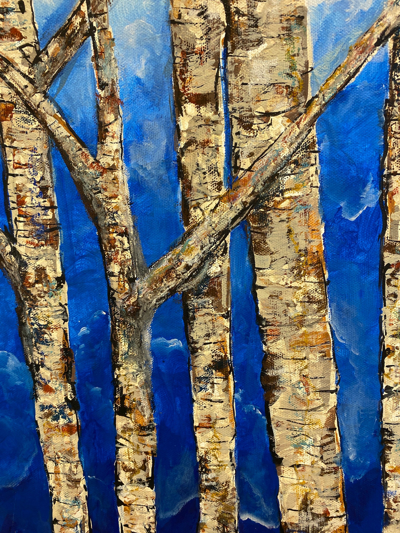 Birch at Twilight. 12 X 24 Inch Acrylic Mixed Media Birch Tree Painting ...
