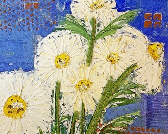 White daisies mixed media painting on canvas, textured white daisy painting, 16 x 20 canvas art, daisy art, daisy decor, Mother's Day gift