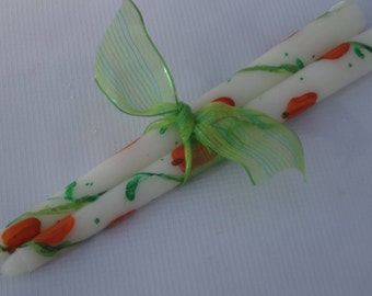 Pumpkin taper candles, pair of two Fall decor, Halloween decor, Thanksgiving taper candles, hand painted candlesticks