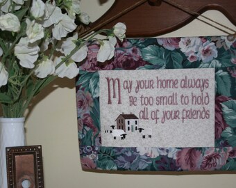 Irish House Blessing for a wee home, machine embroidered small space friendship verse wall or door hanging, house warming, grandparent gift