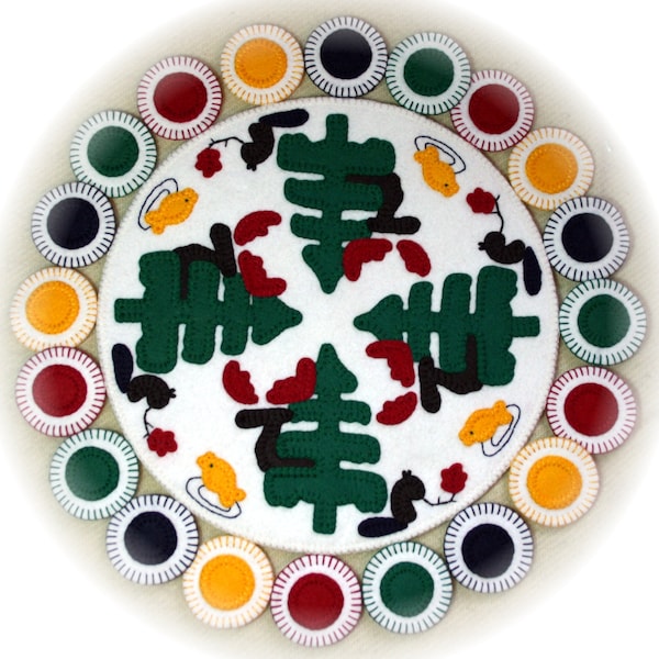 Wool applique pattern, hand embroidery sewing pattern, Canadiana Penny Rug in Hudson Bay colors, blanket stitch, boreal forest