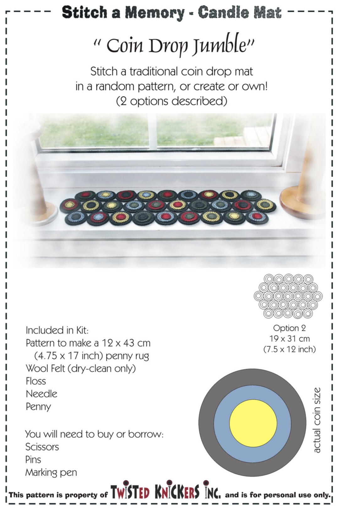 Penny Rug Pattern for Sewing Circles, Wool Felt Applique Craft Kit ...