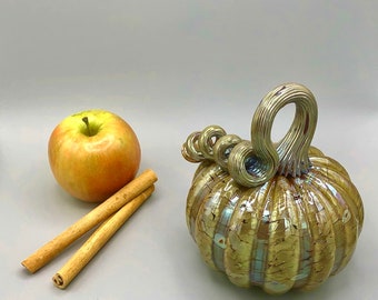 Iris Brown Blown Glass Pumpkin with Gold Stem