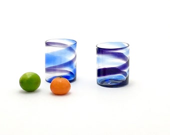 Gobelet en verre bleu/minuit en spirale - Lot de 2