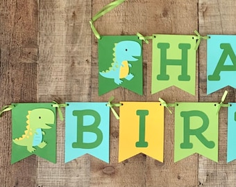 Dinosaur Birthday Banner, lime turquoise, yellow, green