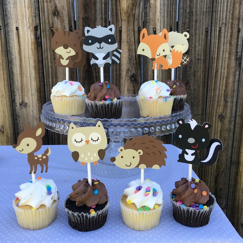 Woodland Animals Cupcake Toppers set of 12 Etsy