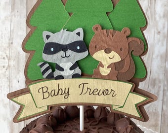 Adorno para tarta de baby shower con temática de bosque, personalizado