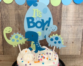 Adorno para tarta de baby shower con diseño de dinosaurio