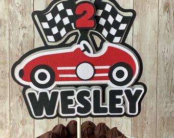 Adorno para tarta de coche de carreras con nombre (2 estilos)