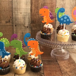 Dinosaur Cupcake Toppers Bright Colors