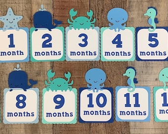 Banner de primer año bajo el mar: azules y aguamarinas
