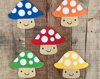 Mushroom Paper Die Cuts, Smiling Cardstock Shapes