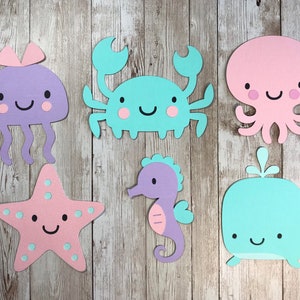Under the Sea Animals  Paper Die Cuts- pinks, purple, and aqua