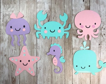Under the Sea Animals  Paper Die Cuts- pinks, purple, and aqua