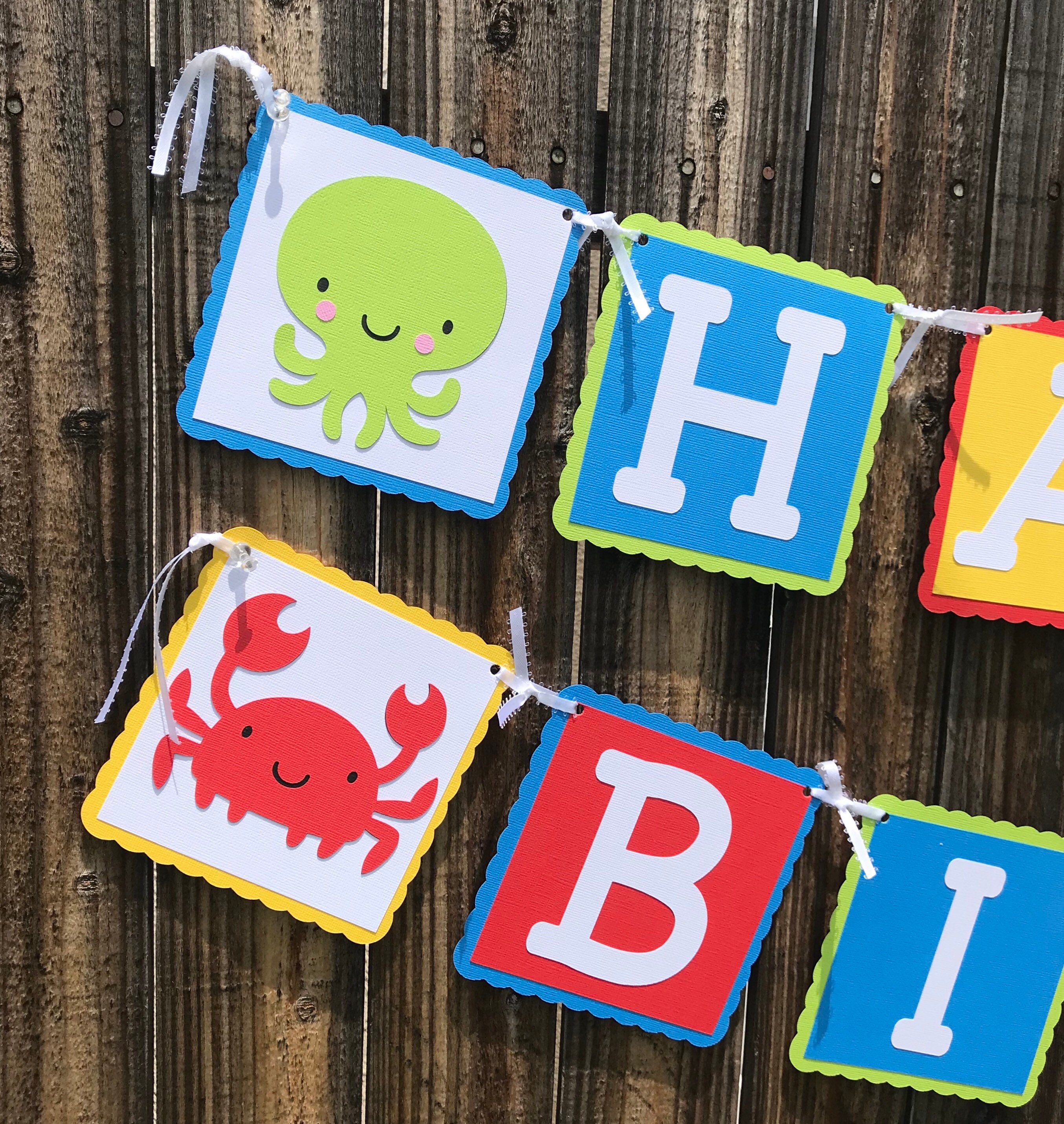 Under the Sea Birthday Banner bright colors Etsy