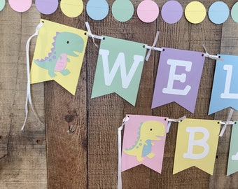 Banner de dinosaurios pastel