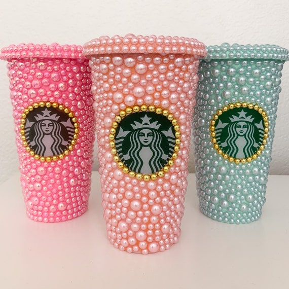 Custom Bling Pearl Starbucks Reusable Tumbler Cup 24 Ounce Etsy