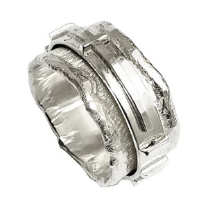 Silver rosary ring, spinner, with bars, forged and elegant, with personalized text inside.