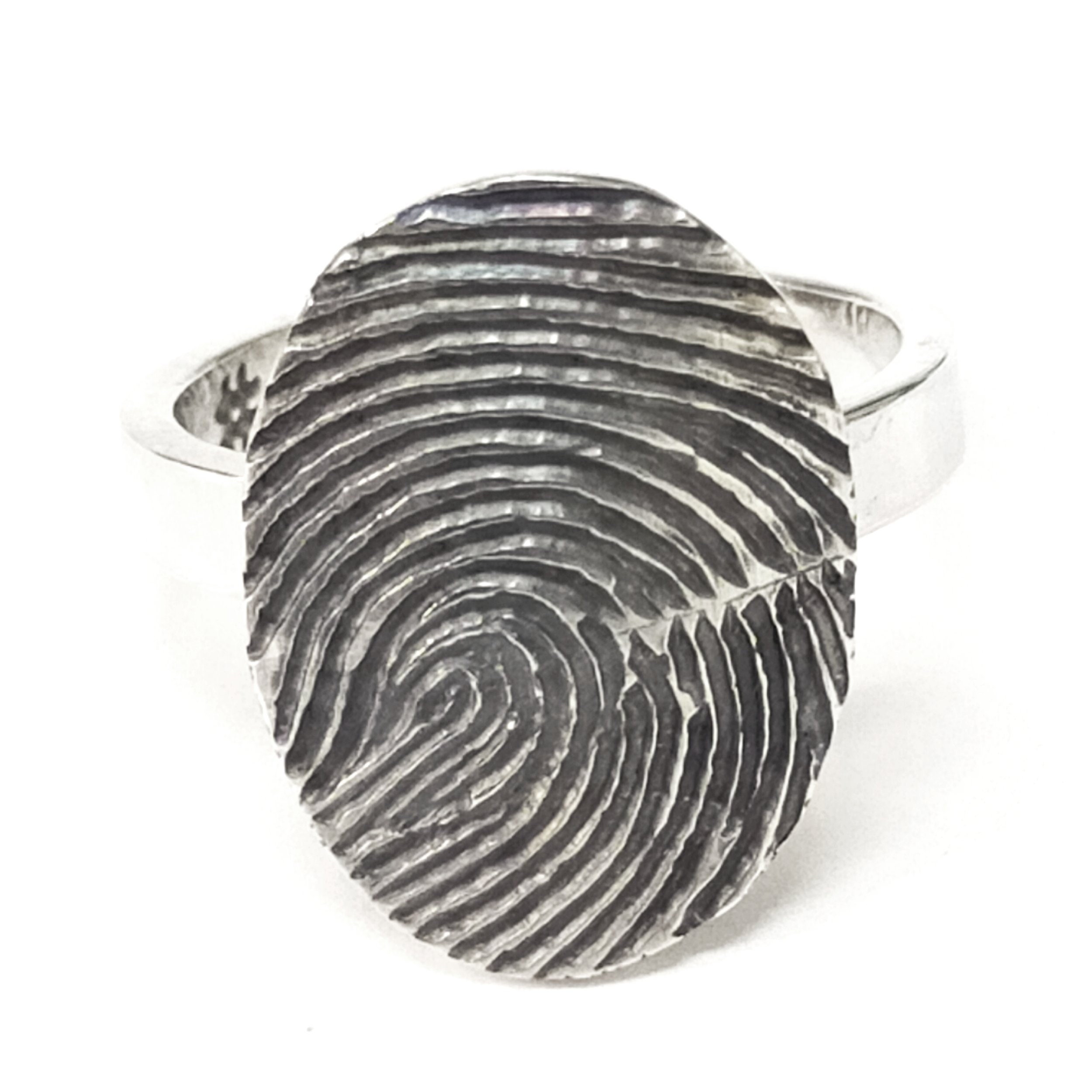 Custom Fingerprint Rings Engraved Custom Fingerprint Oval Silver Ring, Memorial Ring ...
