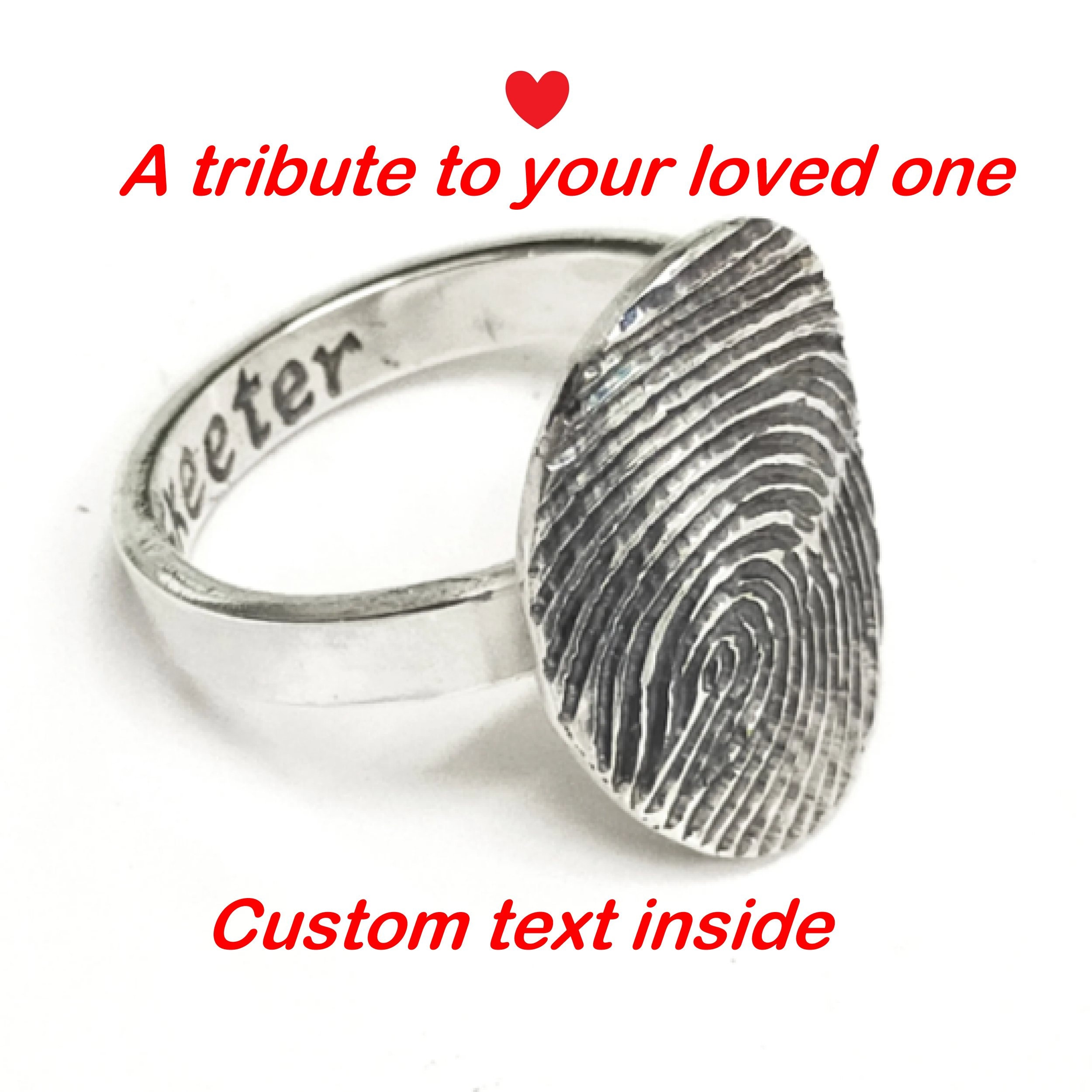 Custom Fingerprint Rings Engraved Custom Fingerprint Oval Silver Ring, Memorial Ring ...