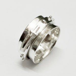 Silver rosary ring spinner polished version,  handmade forged and soldered, with internal text