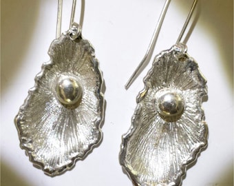 Silver earring, oyster and pearl