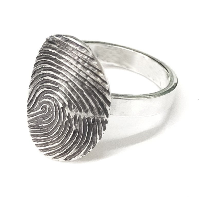 Engraved Limited time sale custom Boston Mall fingerprint oval silver Ring - memorial ring.