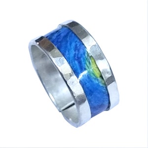 Open silver ring inspired by Starry night of Van Gogh, with personalized text inside.