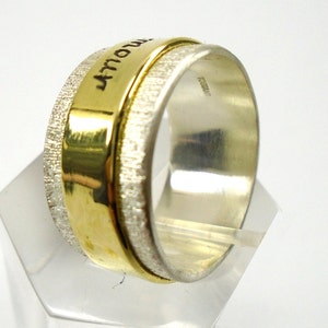 Ring with engraved personalized text. Silver and Brass