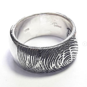 Engraved custom fingerprint Sterling Silver Ring with personalized text, memorial ring. fingerprint jewelry