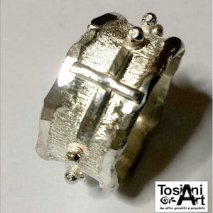 Rozenkransring, handgemaakt, sterlingzilver gesmeed en gesoldeerd