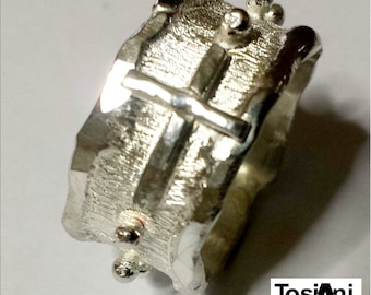 Rosary ring, handmade, sterling silver forged and soldered