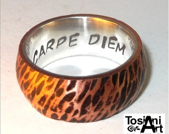 Carpe Diem ring in sterling silver and copper.