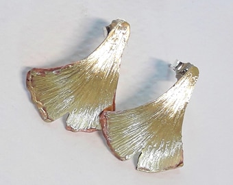 Brass and silver earrings - ginkgo biloba leaf with custom text