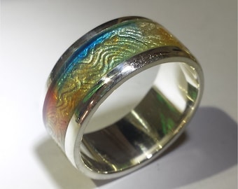 Silver ring engraved and handpainted, anniversary,  with personalized text inside: multicolor.