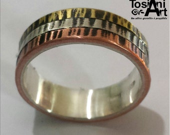 Engagement sterling ring, with three metal on the outer side, cartier style.