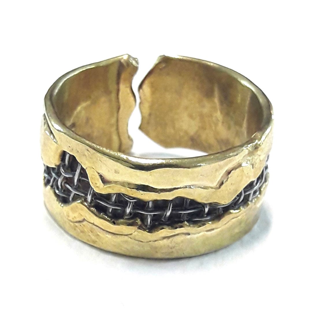 Brass Ring With Steel Mesh. Open Ring, Forged With Hammer. - Etsy