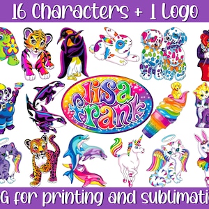 Ensemble PNG arc-en-ciel nostalgie des années 90 | Inspiration Lisa Frank | Sublimation | autocollant | Gobelet | -shirt | Sticker