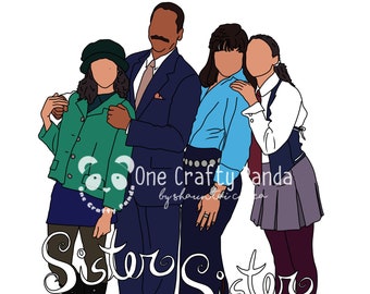 Sister Sister 90s Nostalgia Minimalist Portrait PNG Digital Design for Sublimation | Waterslide | Print then Cut | Black Sitcom