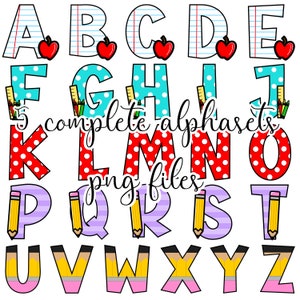 Teacher Alpha Doodle Letters PNG | School Letters | Back to School Alphabet | PNG Letters | Sublimation | Teacher Appreciation | Gift