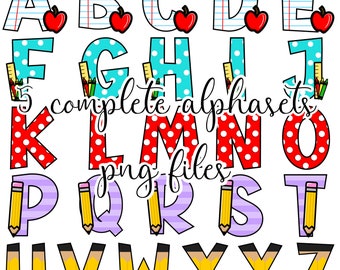 Teacher Alpha Doodle Letters PNG | School Letters | Back to School Alphabet | PNG Letters | Sublimation | Teacher Appreciation | Gift
